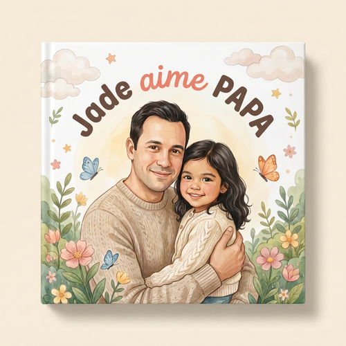 Maquette fermée du livre illustré « Jade aime PAPA ».