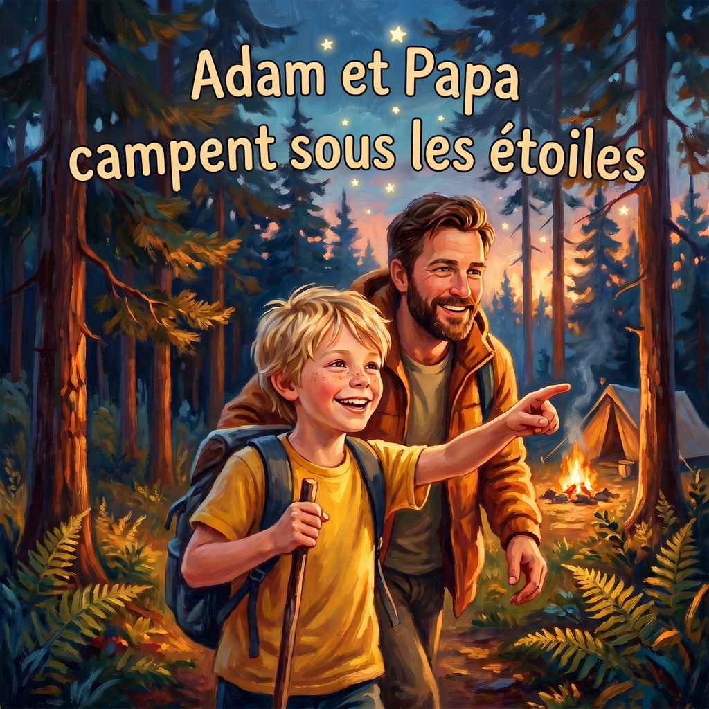Couverture illustrée de « Adam et Papa campent sous les étoiles »