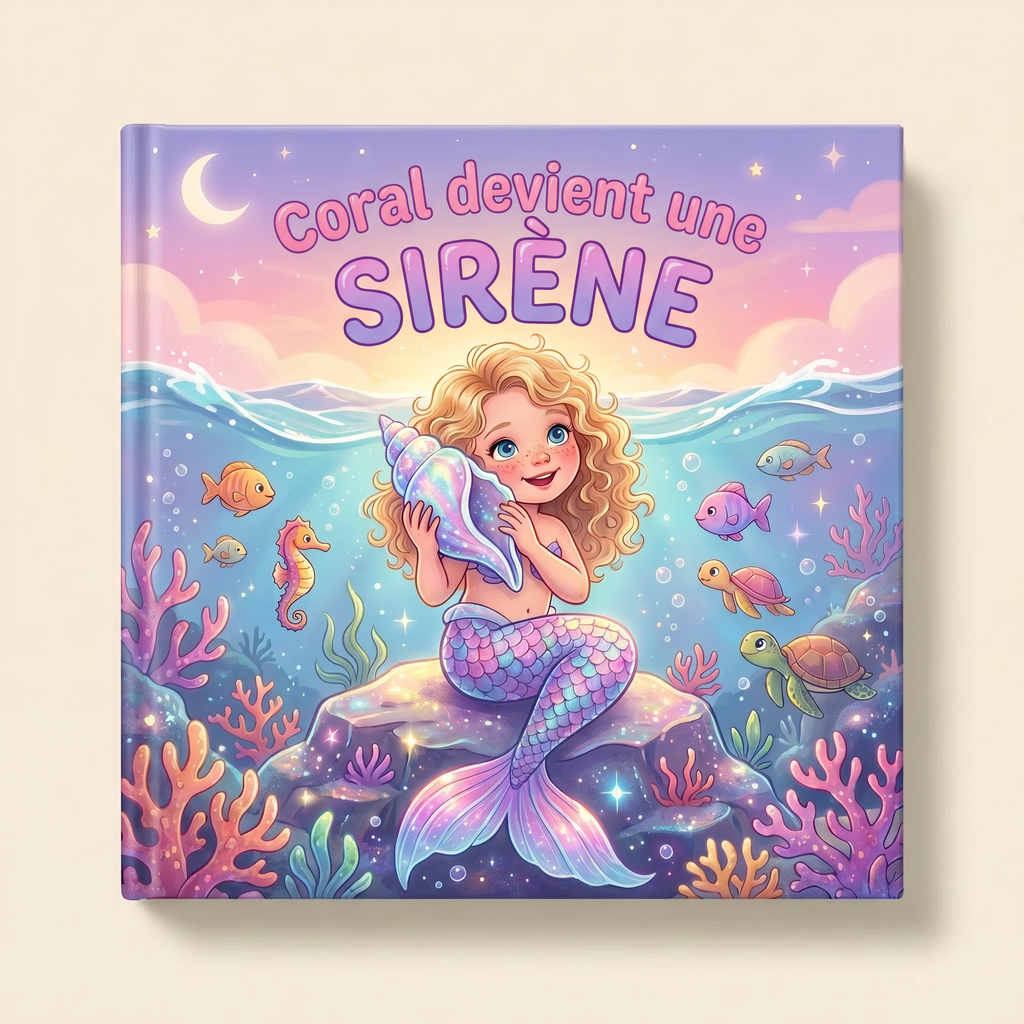 Livre personnalisé « Coral devient une sirène » sur fond clair