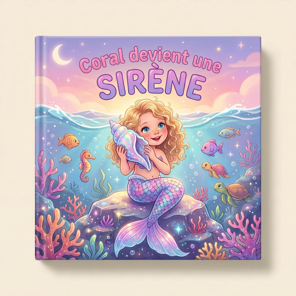 Livre personnalisé « Coral devient une sirène » sur fond clair