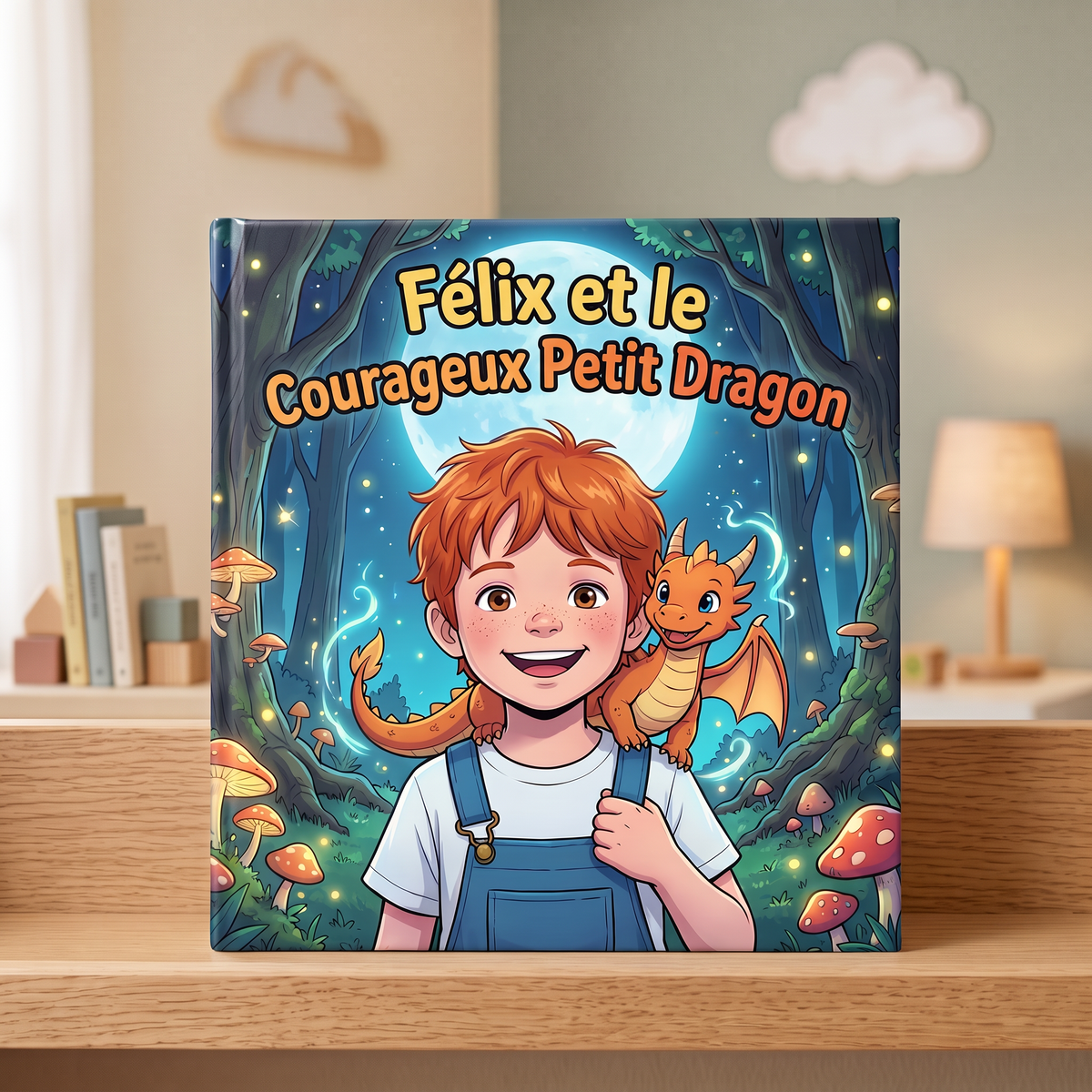 Livre fermé « Félix et le Courageux Petit Dragon » sur fond neutre