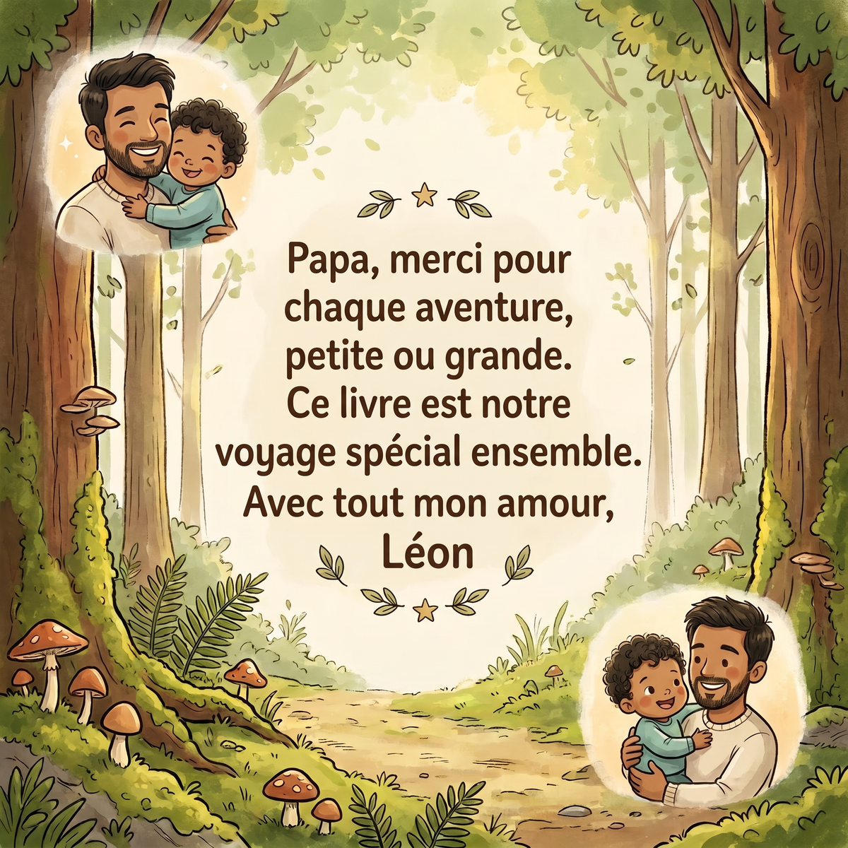 Quatrième de couverture avec un message de Léon à son papa.