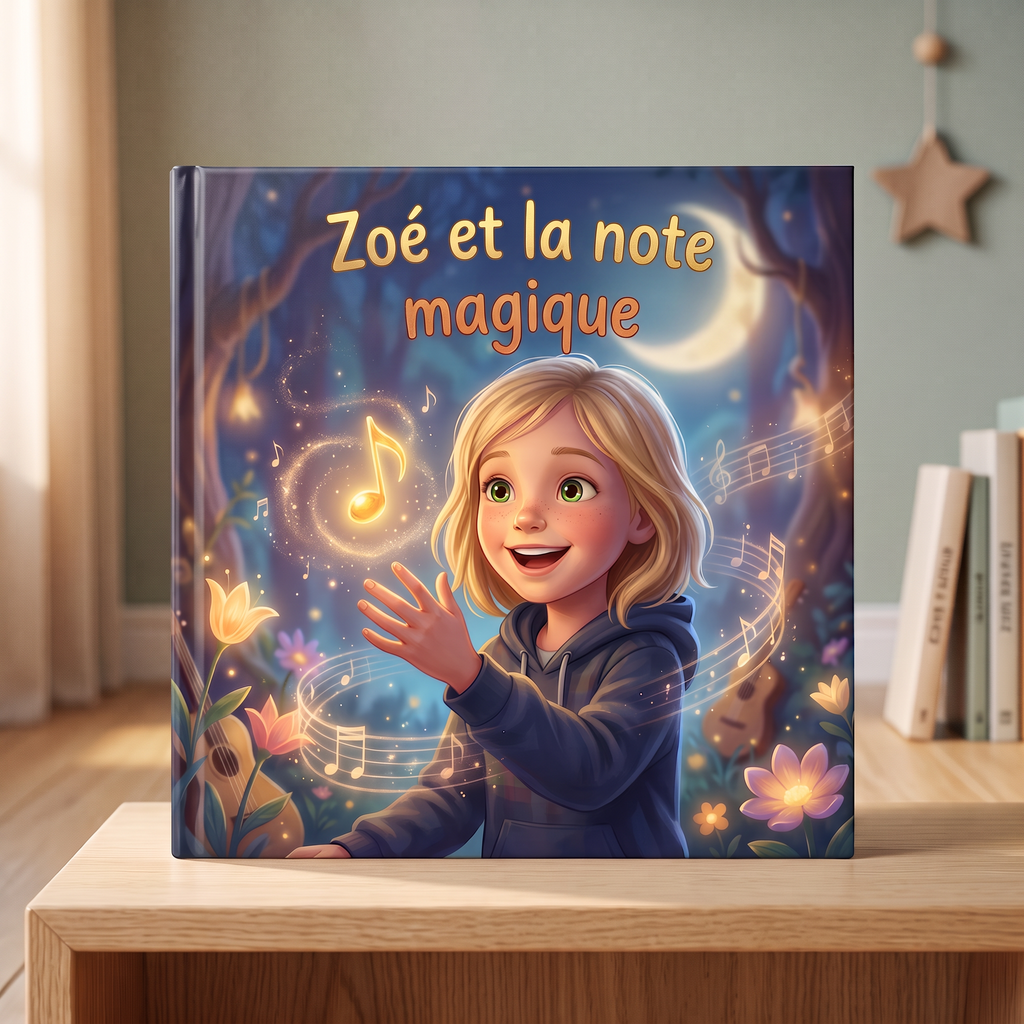 Livre fermé « Zoé et la note magique » sur fond neutre