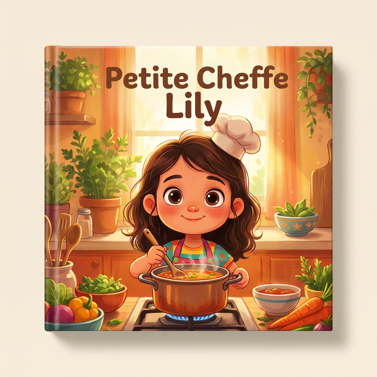 Livre personnalisé « Petite Cheffe Lily » sur fond clair et neutre