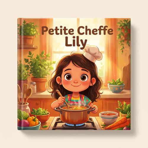 Livre personnalisé « Petite Cheffe Lily » sur fond clair et neutre