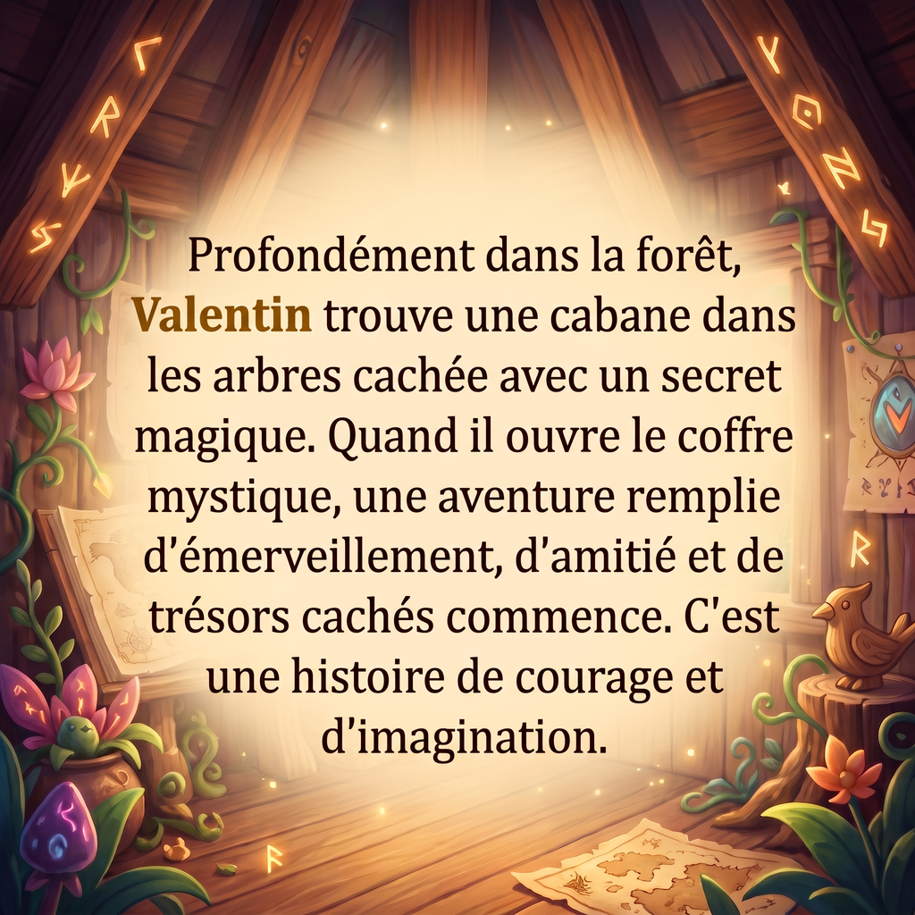 Quatrième de couverture de « Valentin et le secret magique de la cabane »