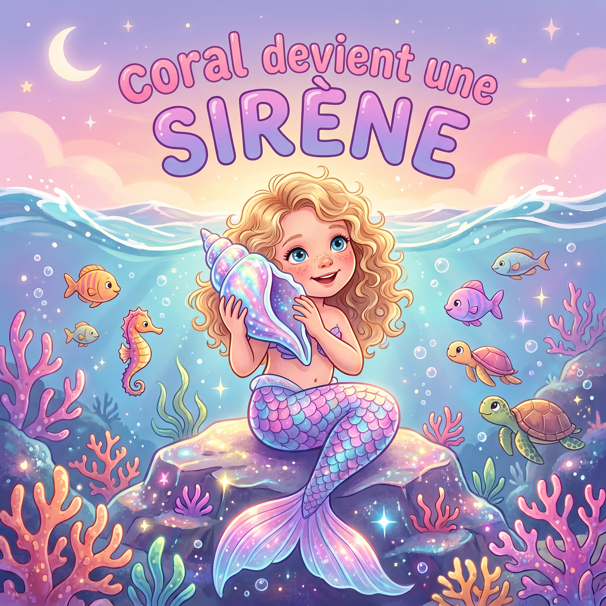 Couverture illustrée de « Coral devient une sirène », avec Coral sous la mer