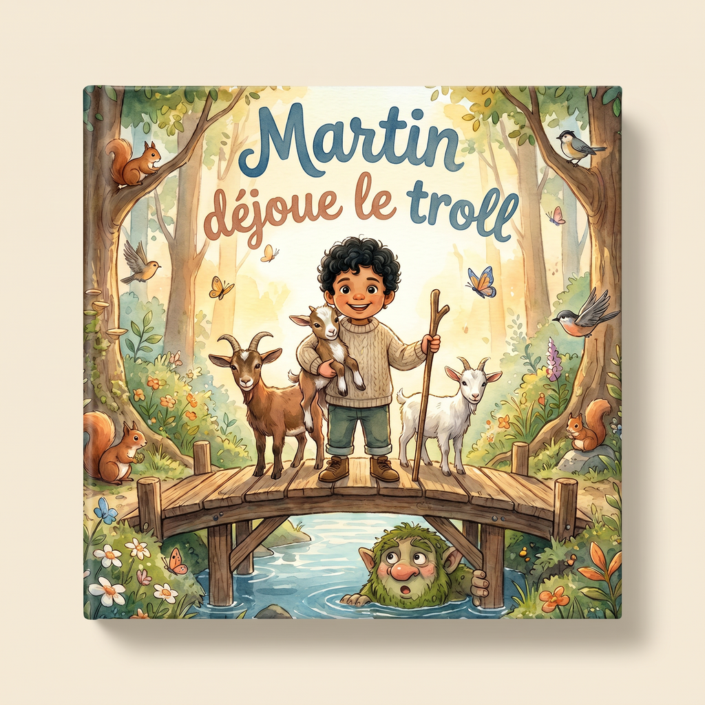 Livre personnalisé « Martin déjoue le troll » sur fond clair et neutre