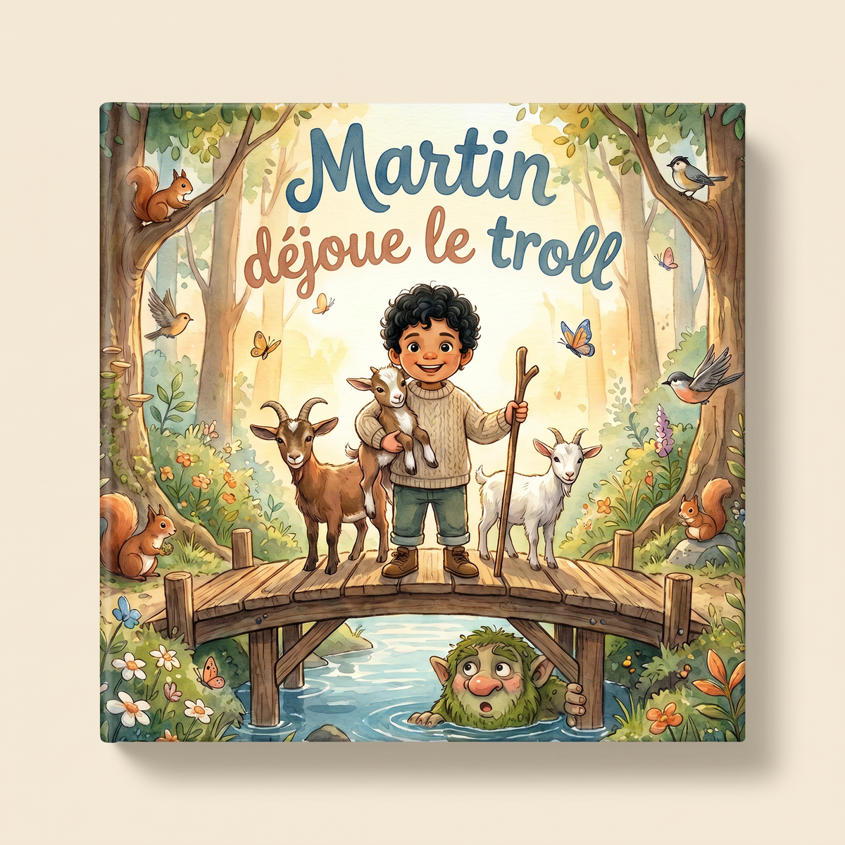 Livre personnalisé « Martin déjoue le troll » sur fond clair et neutre