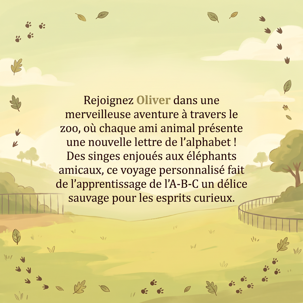 Quatrième de couverture de « Oliver découvre l’alphabet au zoo »