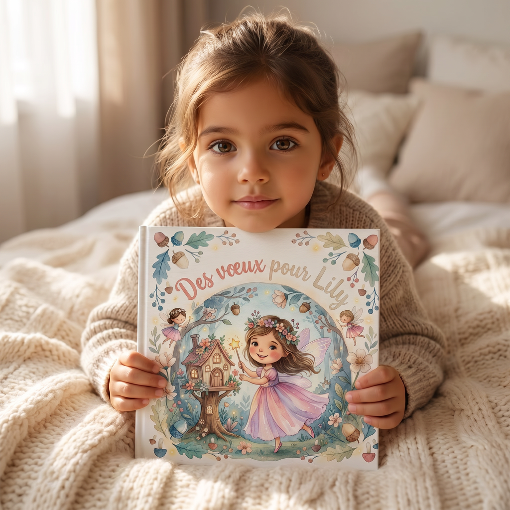 Livre féerique « Des vœux pour Lily » présenté avec sa couverture illustrée.