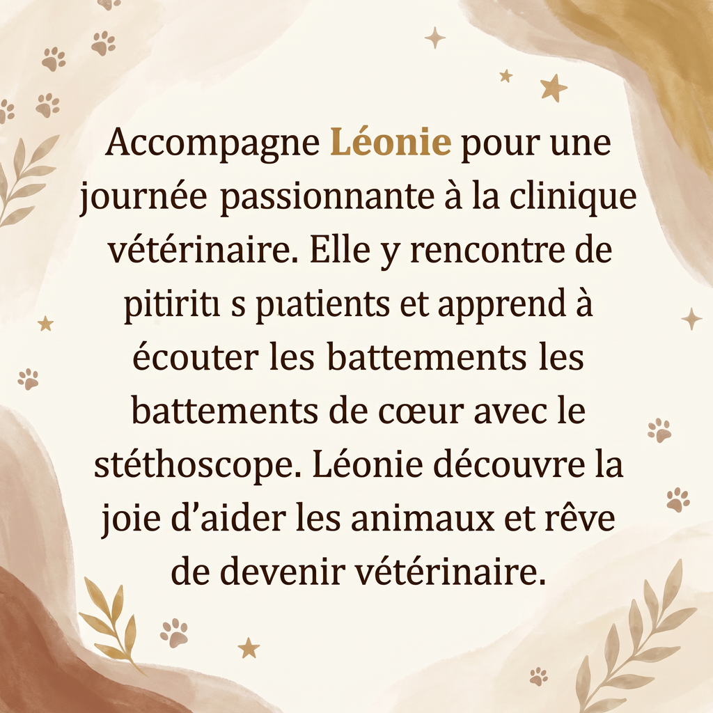 Quatrième de couverture de « Léonie devient vétérinaire: Une journée à la clinique vétérinaire »