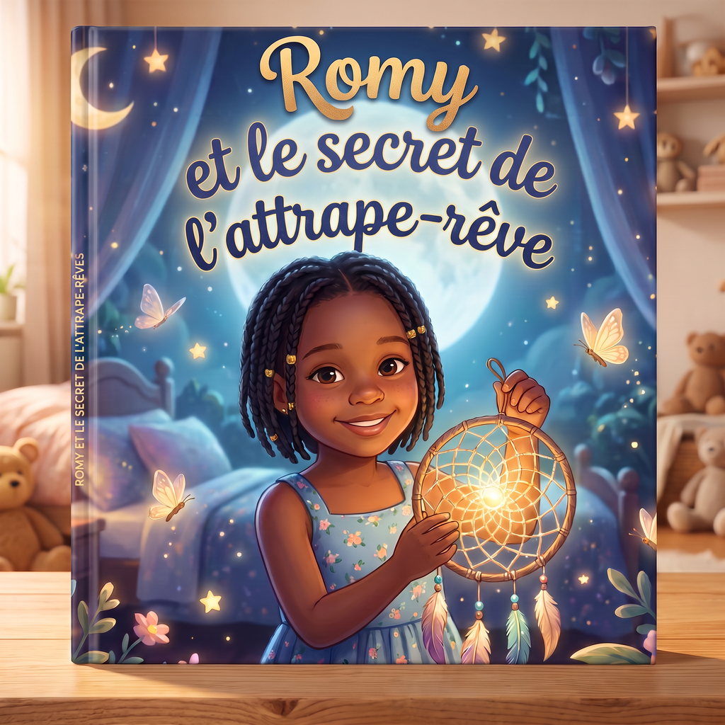 Livre fermé « Romy et le secret de l'attrape-rêve » sur fond neutre