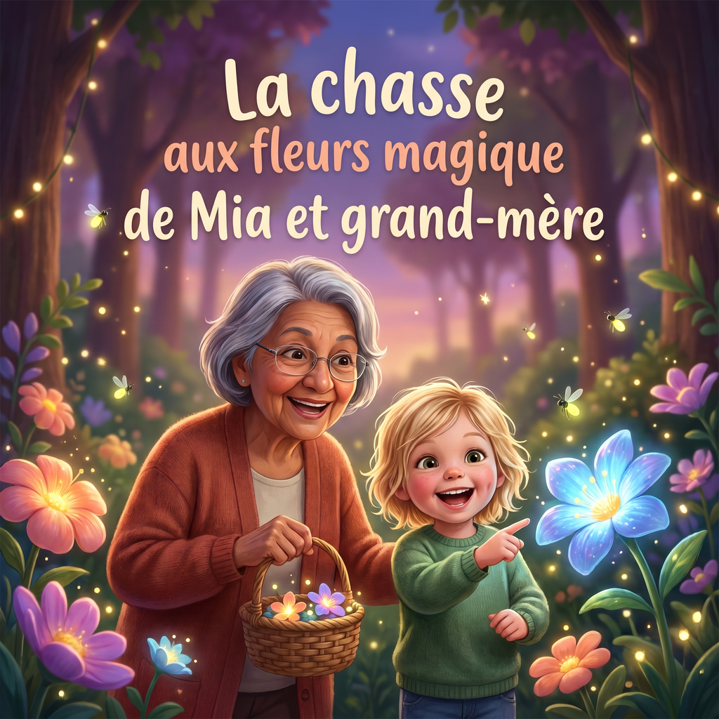 Couverture de « La chasse aux fleurs magique de Mia et grand-mère »