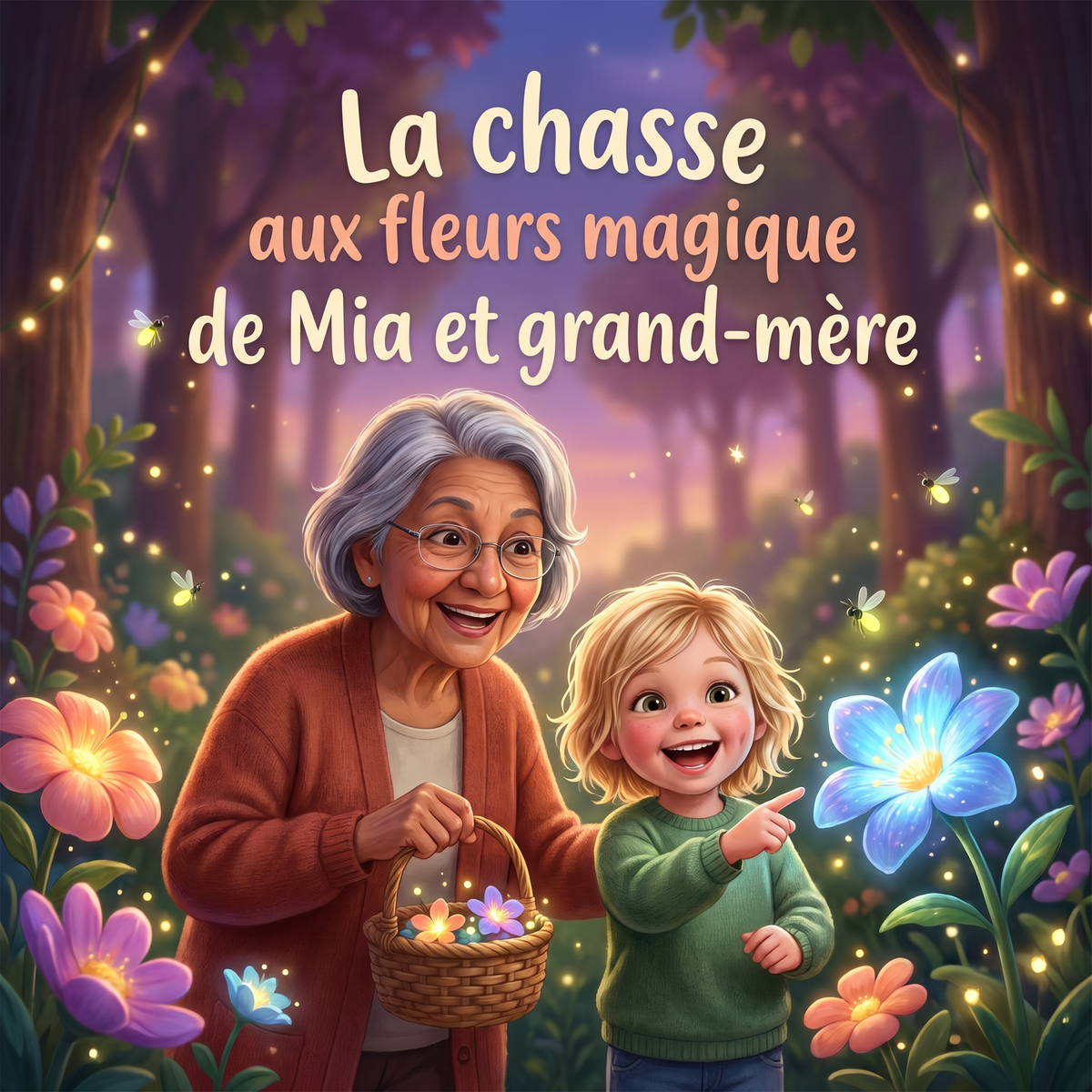 Couverture de « La chasse aux fleurs magique de Mia et grand-mère »