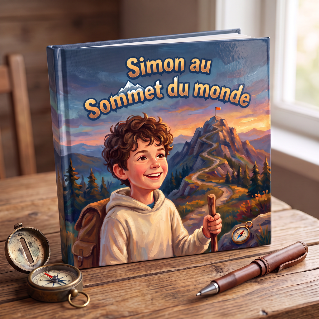 Livre fermé « Simon au Sommet du monde » sur fond neutre