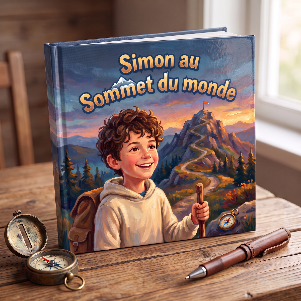 Livre fermé « Simon au Sommet du monde » sur fond neutre