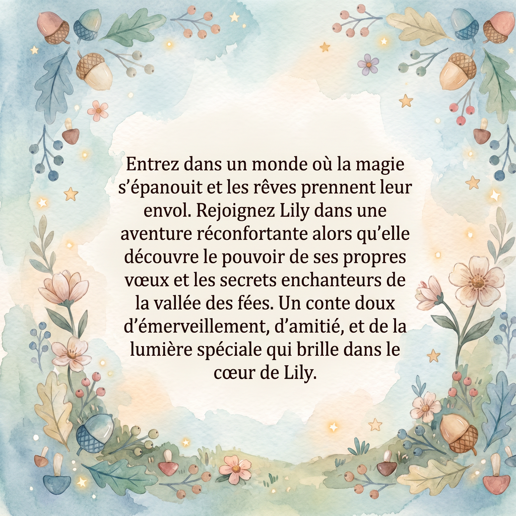 Quatrième de couverture du livre « Des vœux pour Lily » avec le texte de l’histoire.