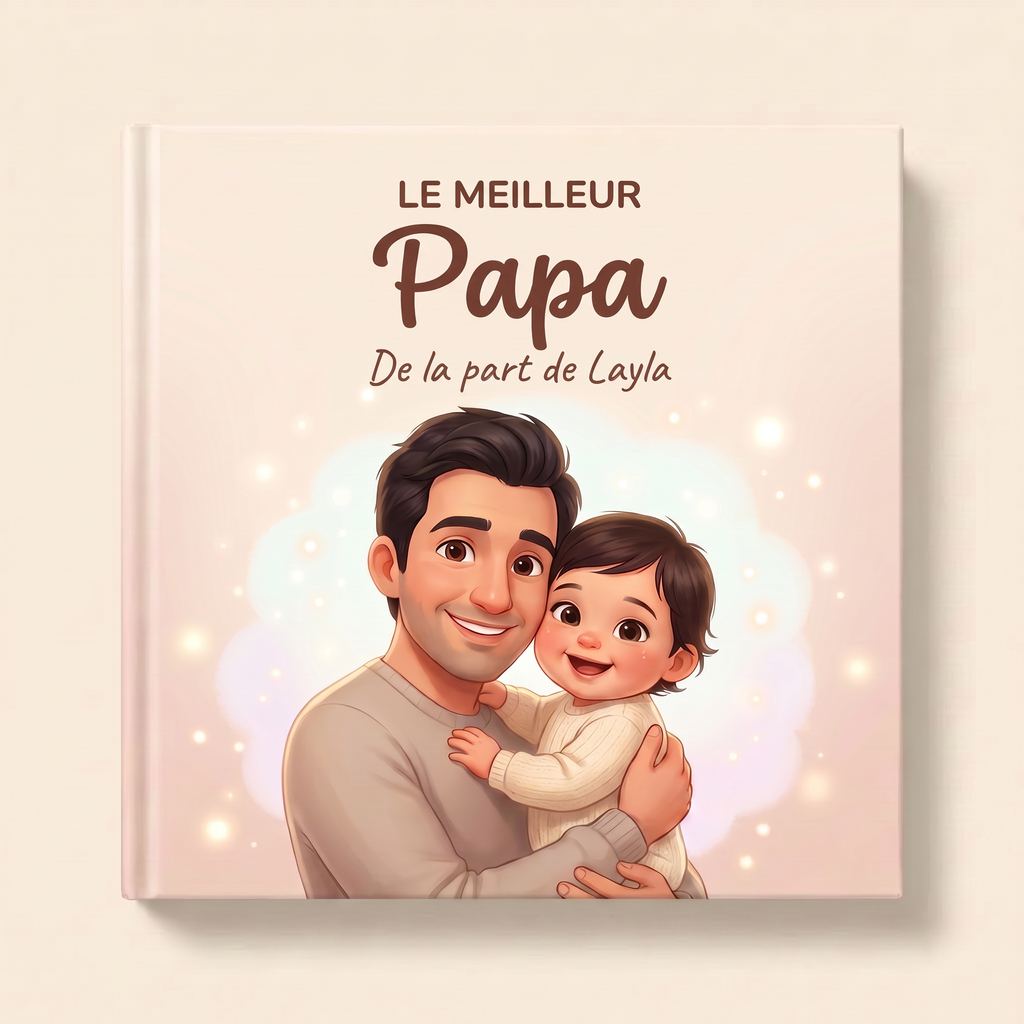 Livre personnalisé « LE MEILLEUR Papa — De la part de Layla » sur fond clair et neutre