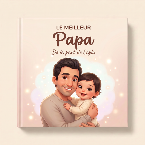 Livre personnalisé « LE MEILLEUR Papa — De la part de Layla » sur fond clair et neutre