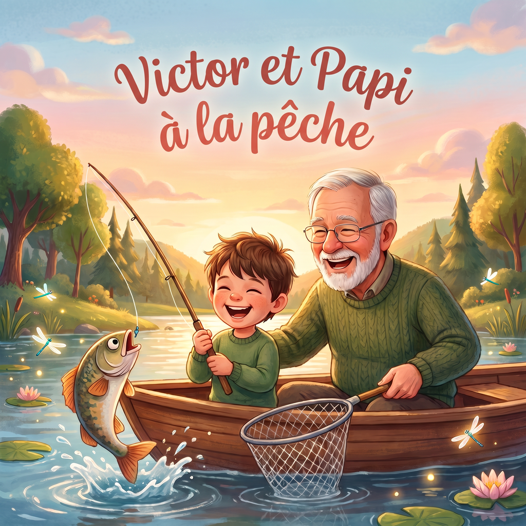 Couverture illustrée de « Victor et Papi à la pêche »