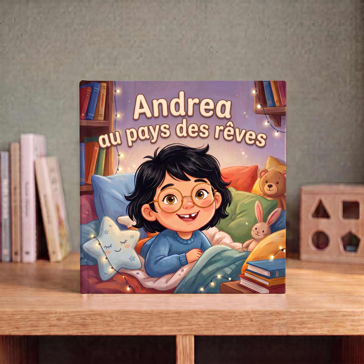 Livre fermé « Andrea au pays des rêves » sur fond neutre