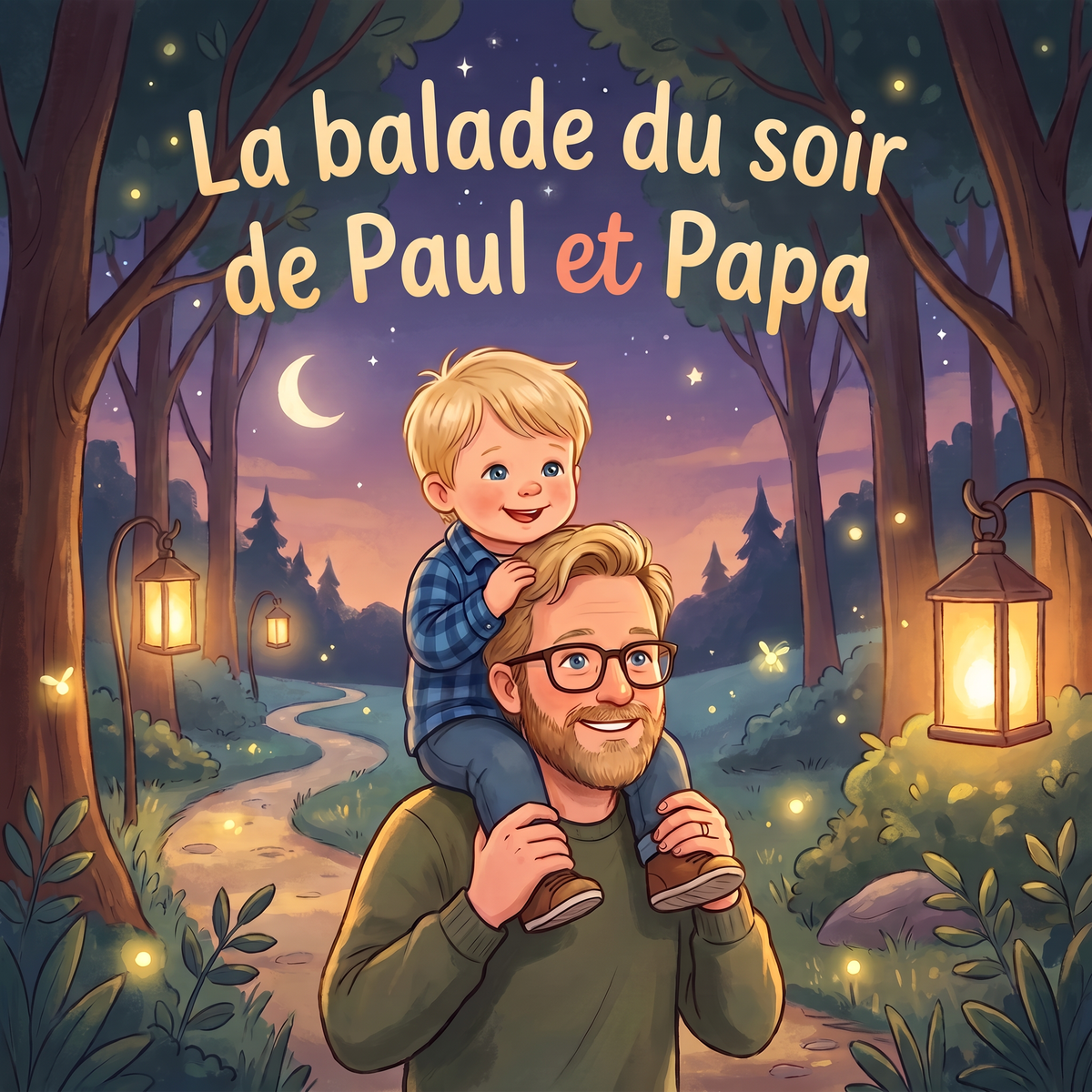 Couverture illustrée de « La balade du soir de Paul et Papa »