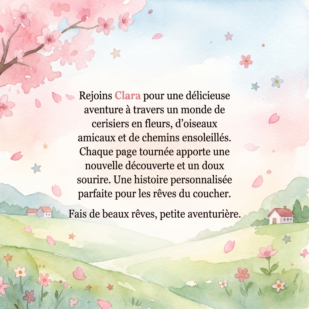 Quatrième de couverture du livre « En balade avec Clara » avec le texte de l’histoire.