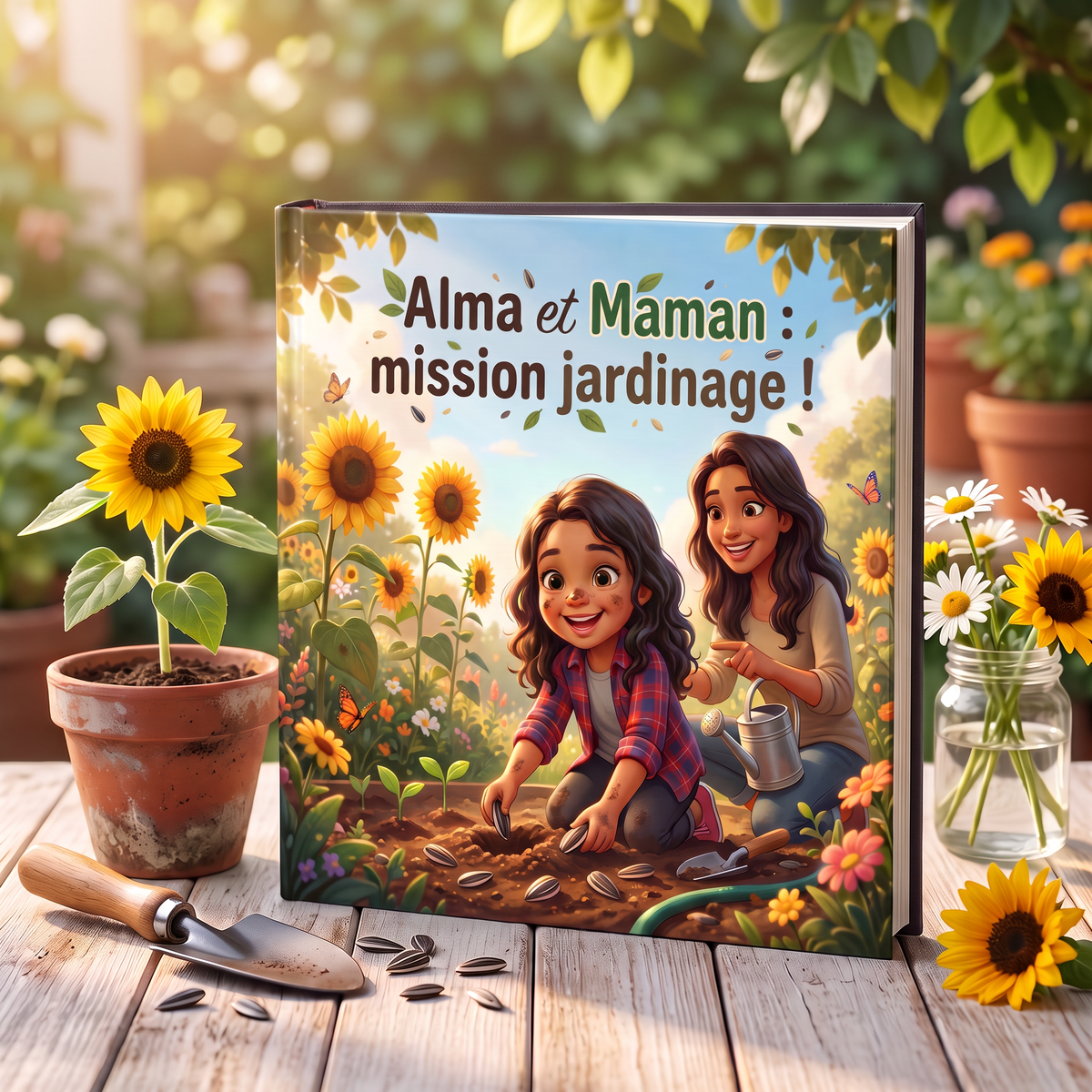 Livre fermé « Alma et Maman : mission jardinage ! » sur fond neutre