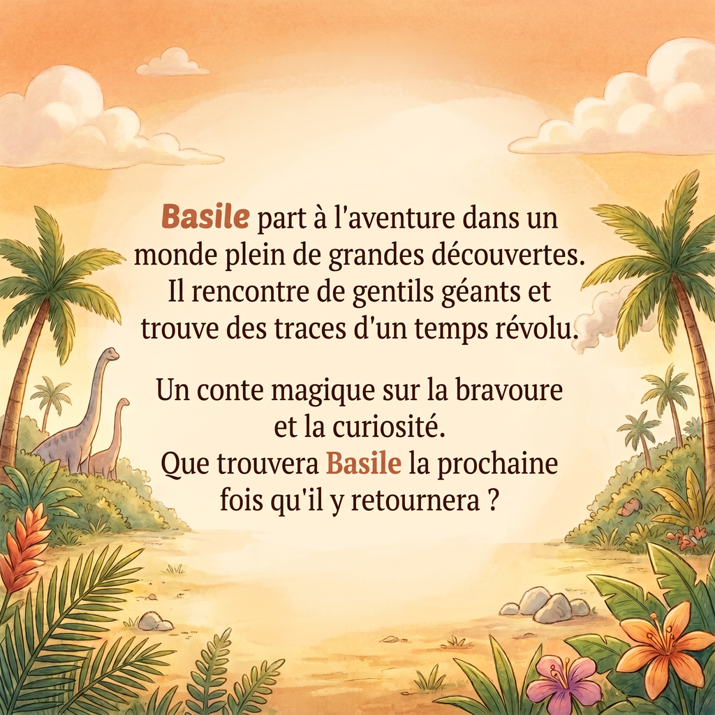 Quatrième de couverture de « Basile parmi dinosaures »