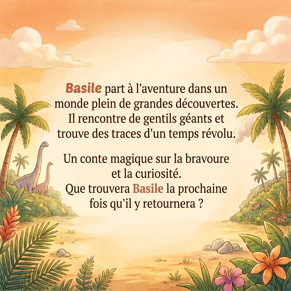 Quatrième de couverture de « Basile parmi dinosaures »