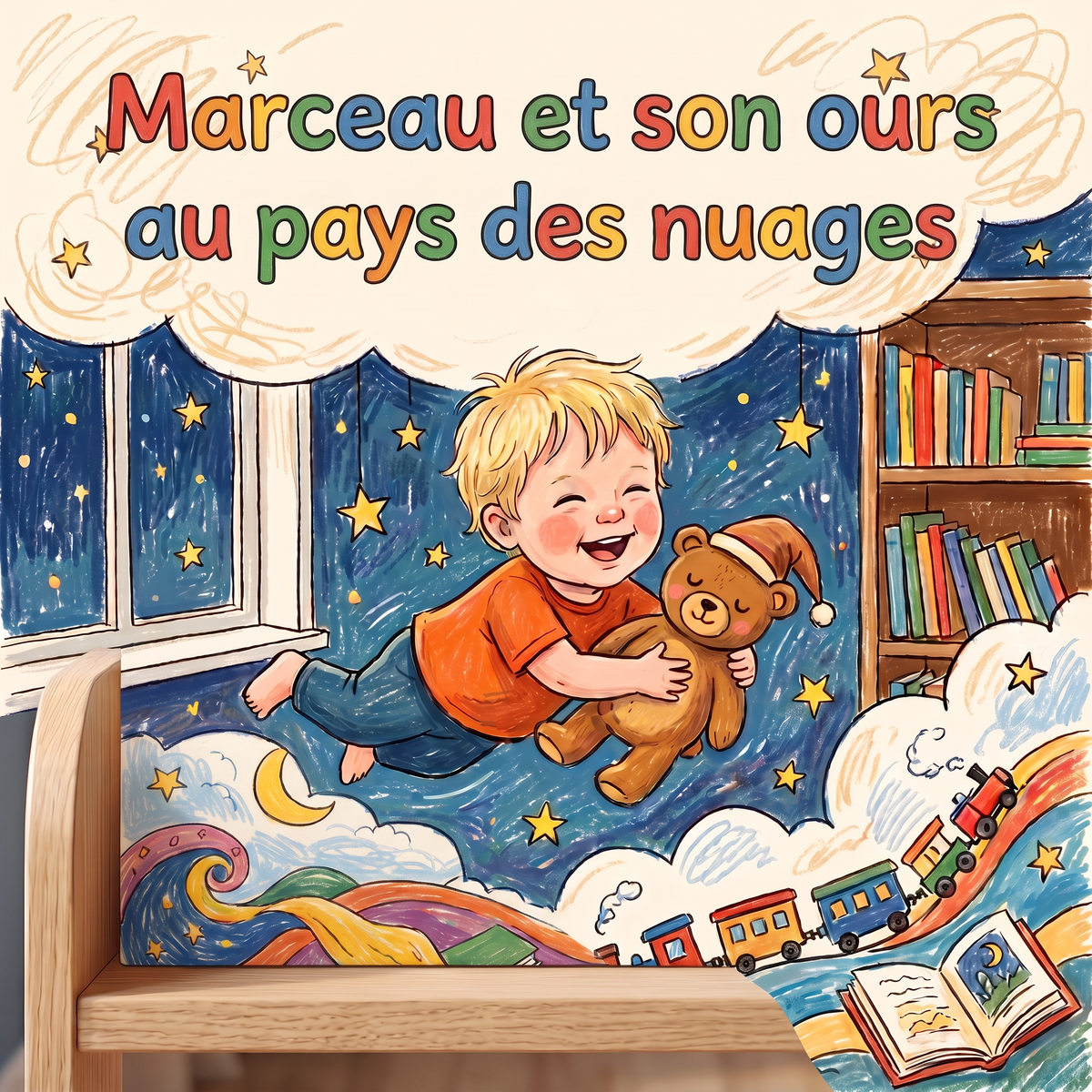 Livre fermé « Marceau et son ours au pays des nuages » sur fond neutre