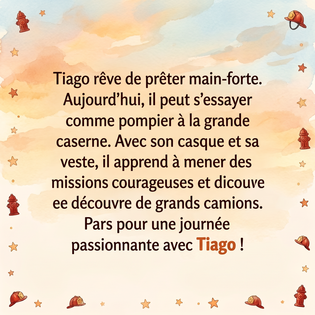 Quatrième de couverture de « Tiago devient pompier: à la caserne »