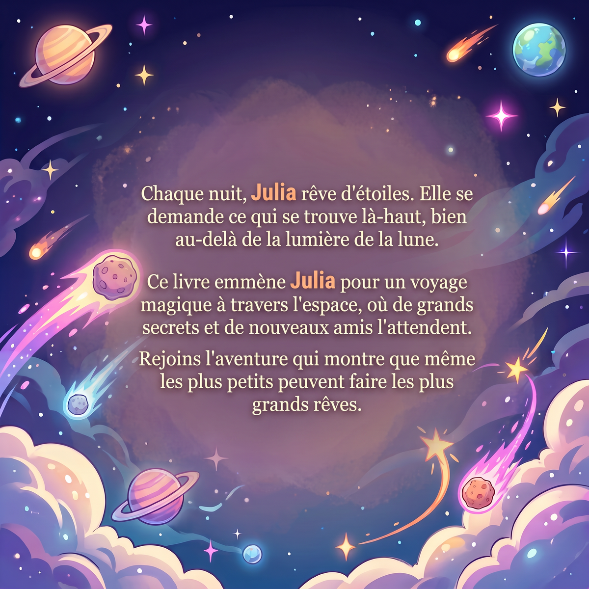 Quatrième de couverture de « Julia et les secrets de l'espace »