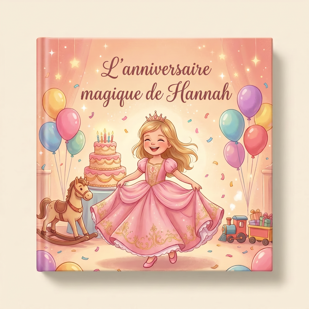 Livre personnalisé « L’anniversaire magique de Hannah » sur fond clair