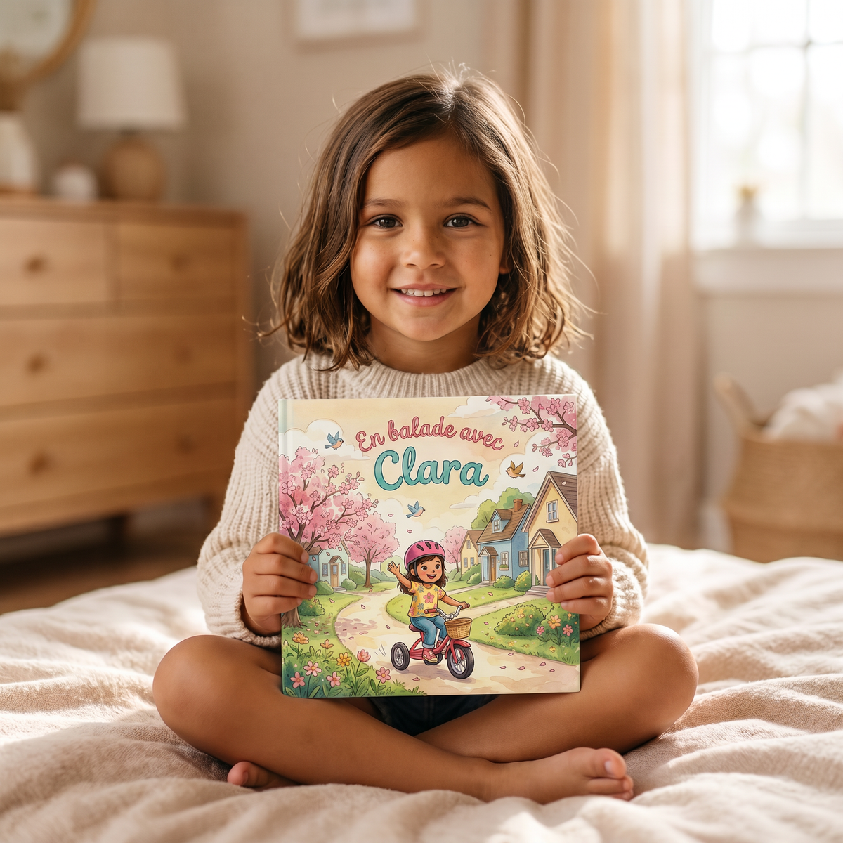 Livre « En balade avec Clara » présenté avec Clara à vélo sur la couverture.