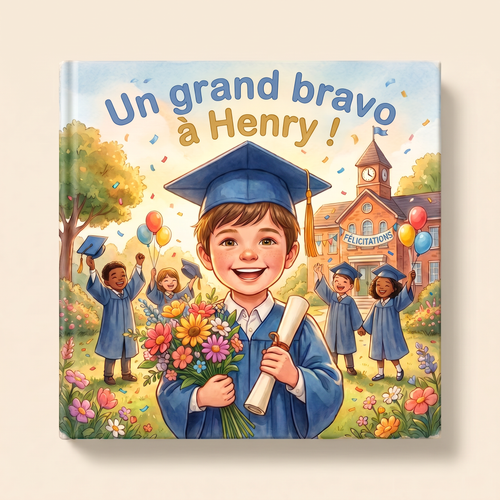 Livre personnalisé « Un grand bravo à Henry ! » sur fond clair et neutre